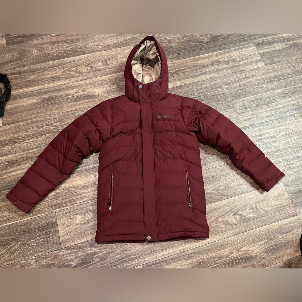 Eddie Bauer Men Down Puffer Winter Jacket With Hood Zipper Pockets Mens Sm